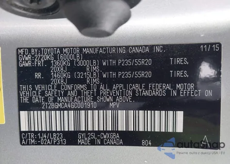 2016 Lexus Rx 450H z USA, uszkodzony, nr VIN 2T2BGMCA4GC001910